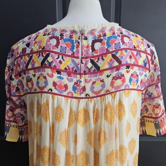 Anthropologie TANVI KEDIA S Caltha Swing DressYellow Red Beaded Boho Print EUC - Picture 6 of 12